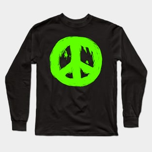 Ragged Brushed Peace Sign Green Long Sleeve T-Shirt